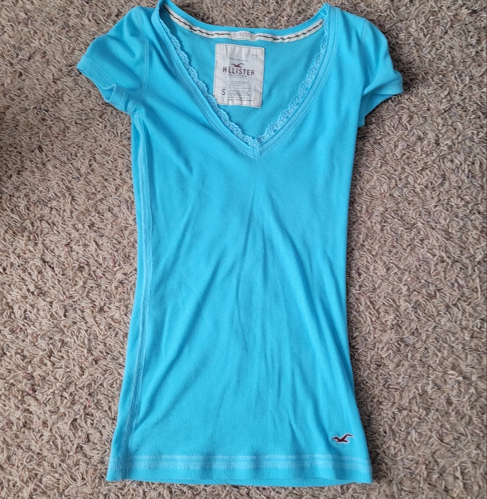 Hollister Blue Fitted Cap Sleeve T-Shirt